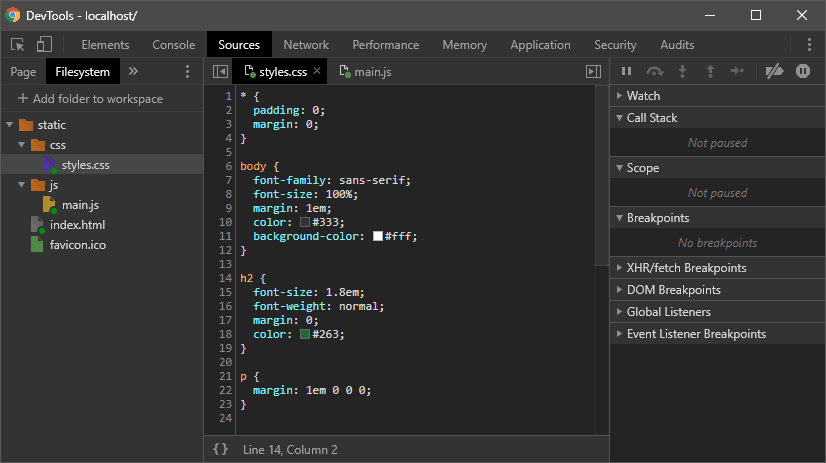 Chrome DevTools file system