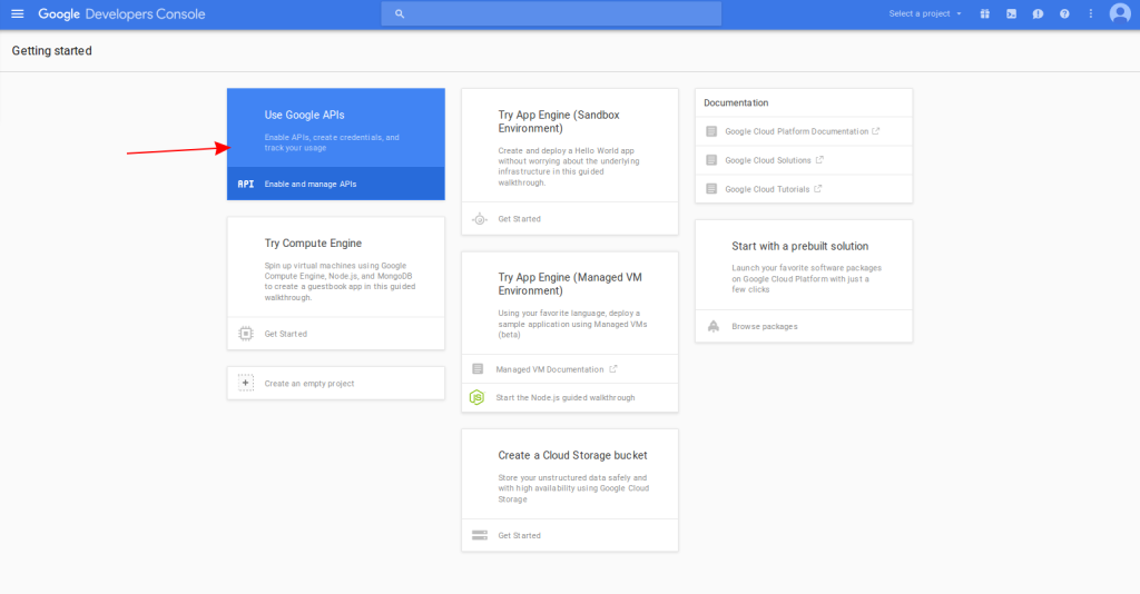 Screenshot of the Google Console screen