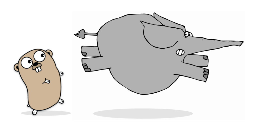 A gopher chasing an elephpant away