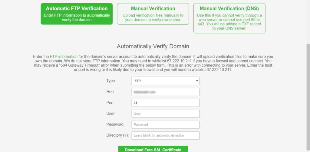 Entering FTP data